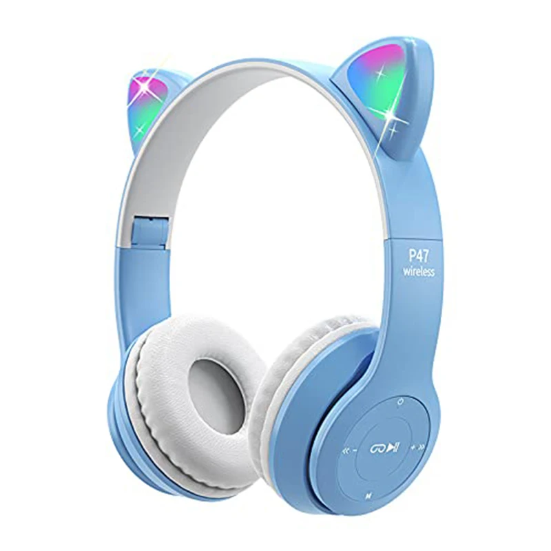 Cat Ear Headphone for Kids Headphone with Mic&LED Light Up Cat 85dB Safe Volume Limited Foldable Kitty Headpones