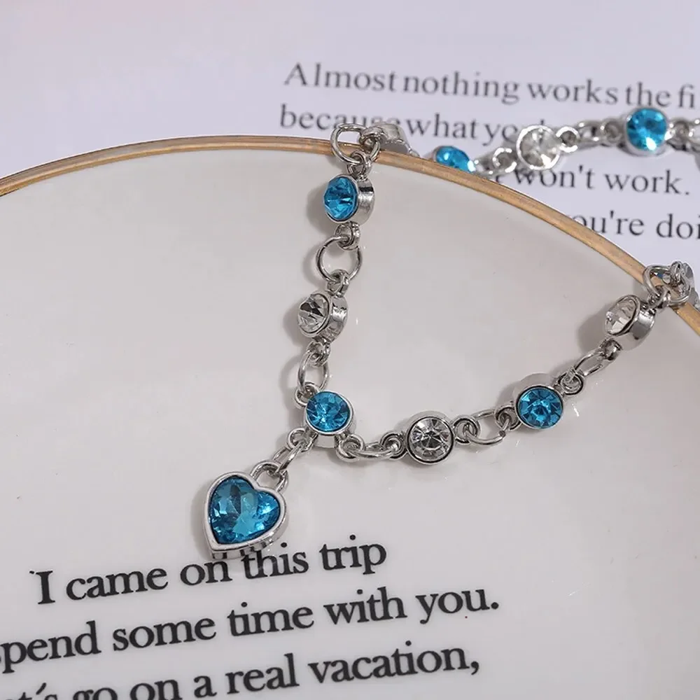 Women 925 Silver Lucky Bracelet Female Blue Crystal Heart Charm Pulseras Bracelet Bridal Wedding Engagement Fine Jewelry Gift