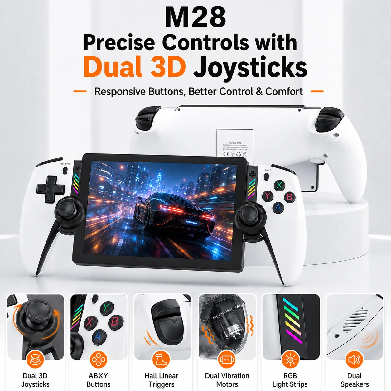 

M28 7 Inch HD Handheld Game Console 20000 Games 4000mAh Battery Rechargeable Retro Video Player Best Gift for Kids Teens Adults
