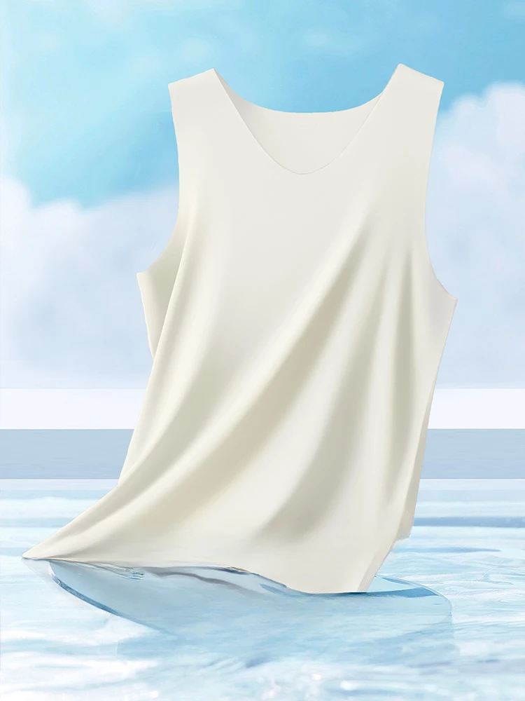 Modal V-neck Men's Vest with Ice Silk Cool Bottoming Shirt Without Trace Wearing A Thin Summer Vest Casual Sleeveless Top