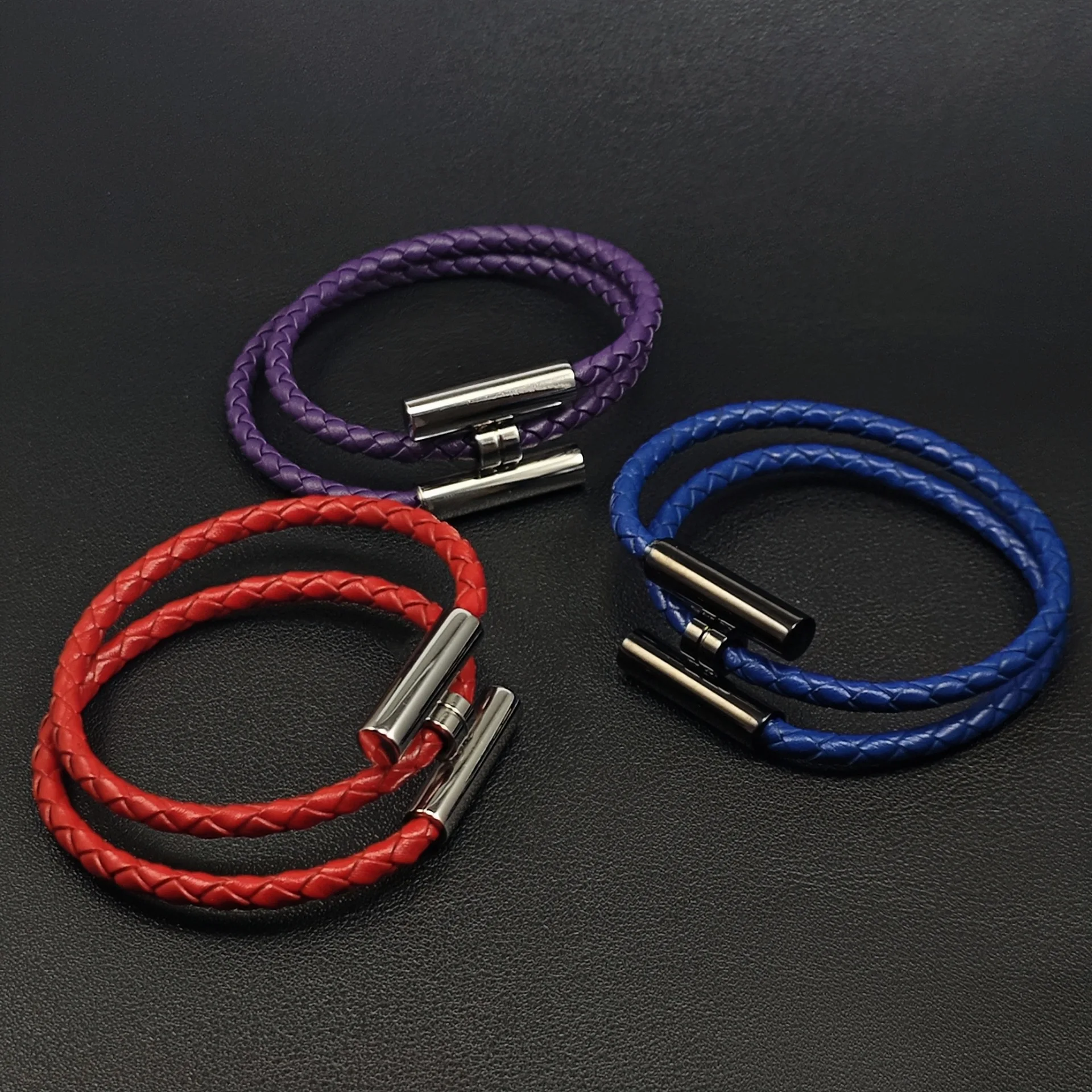 high-quality-silver-metal-clasp-leather-bracelet-new-fashion-versatile-braided-unisex-wristband
