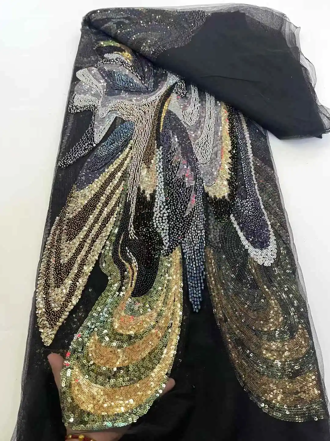 

Fashion Luxury Beaded Tulle Lace African 2025 High Quality 5 Yards Nigerian Handmade Sequins Fabric For Evening Party Wedding