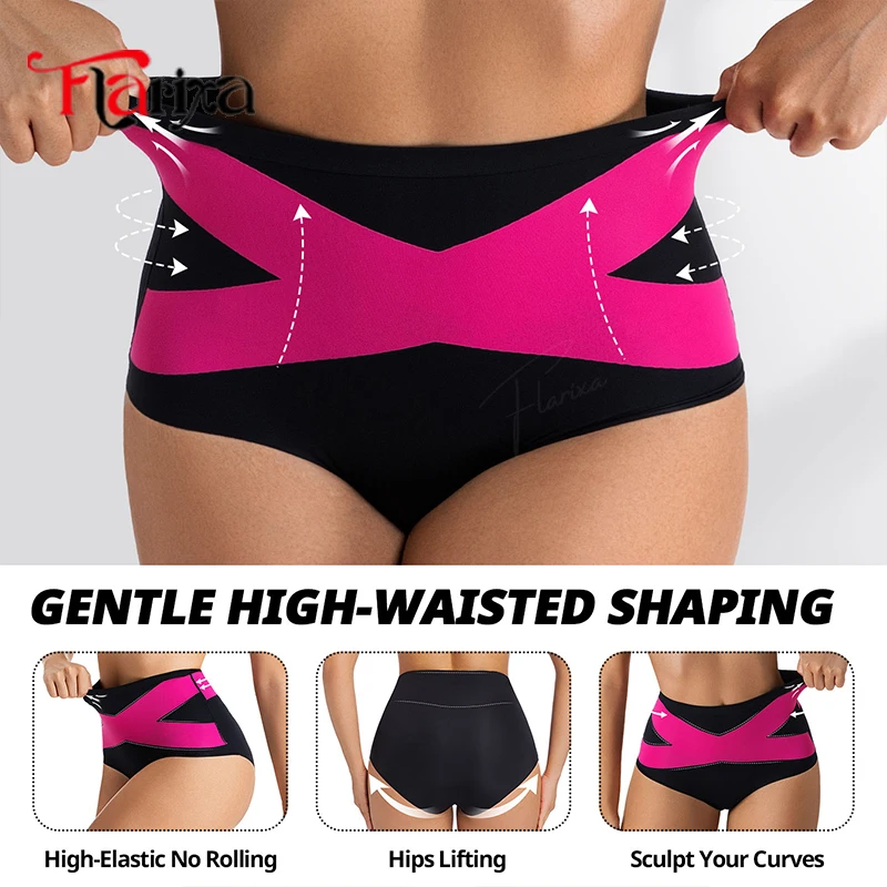 Flarixa Damen-Höschen mit flachem Bauch, Taillentrainer, Faja, Kreuz- und Bauchkontrolle, Unterwäsche, Slips, hohe Taille, Po-Lifting, Shapewear