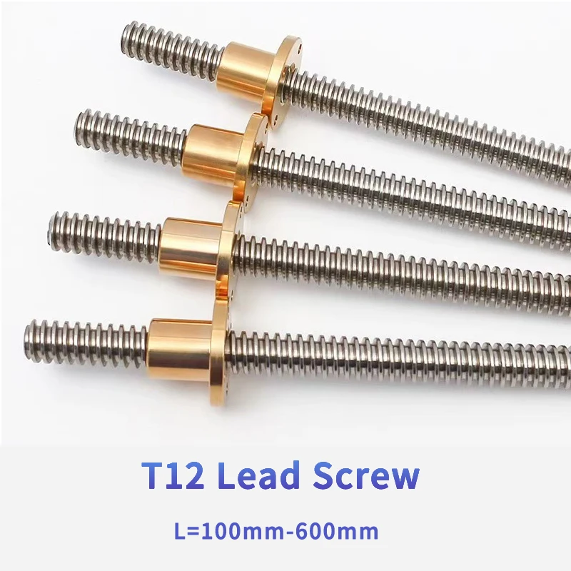 T12 Lead Screw OD 8mm Lead 2mm/8mm/10mm/12mm Pitch 2mm Lenght 100-600mm With brassNut For Reprap 3D Parts