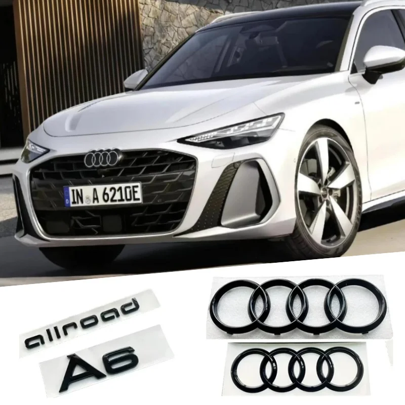 Rear Trunk Sticker Front Bonnet Emblem for Audi A6 2020-2023 2012-2017 4 Rings Logo ABS Car Hood Grill Quattro Allroad Sticker