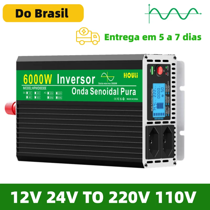 HOULI inversor 12v para 220v pure sine wave inverter 12v to 110v USB plug brazil type transformador2000W 3000W 4000W do brasil