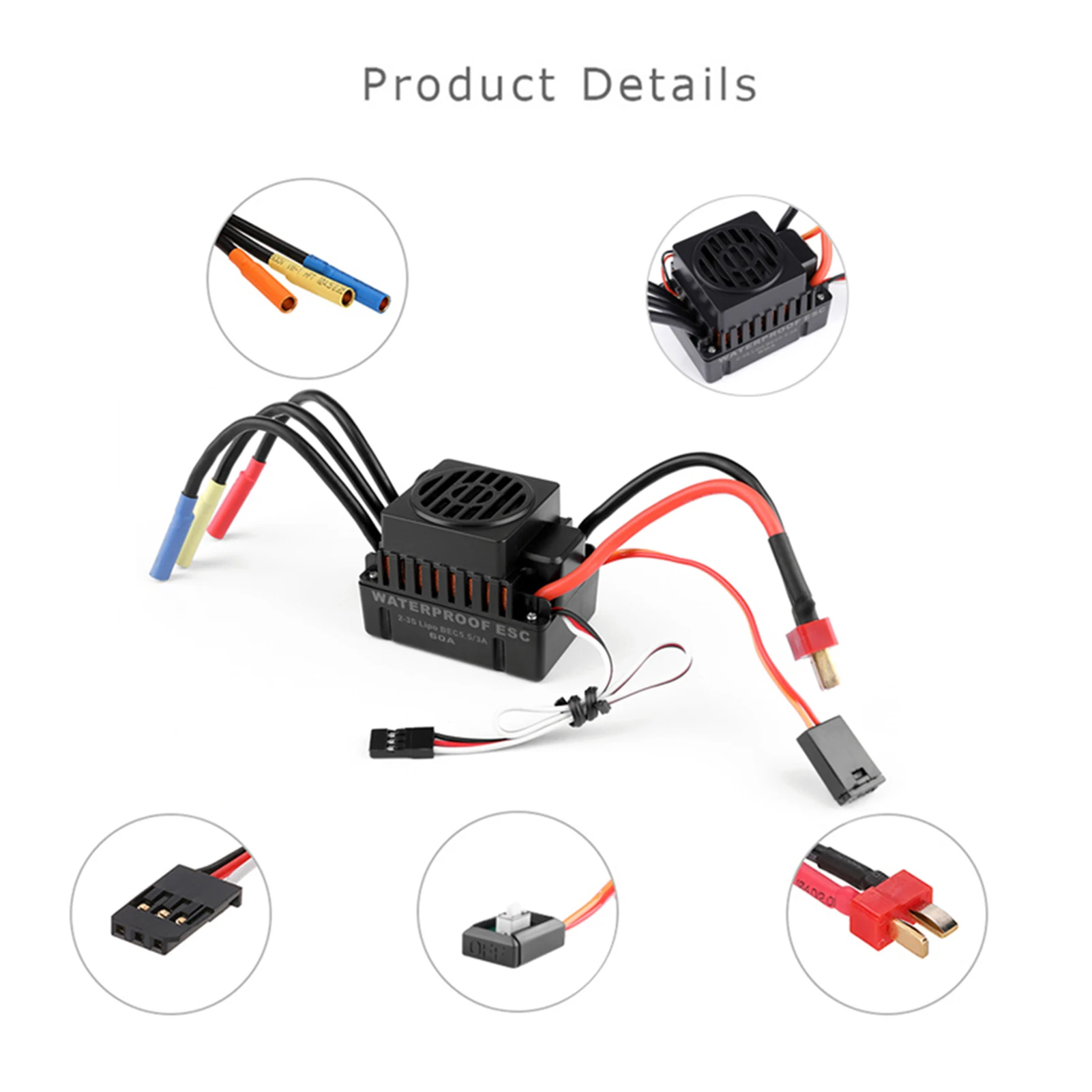 GoolRC ترقية مقاوم للماء 3650 3500KV فرش السيارات مع 60A ESC كومبو مجموعة ل 1/10 RC سيارة شاحنة موتور ESC كومبو RC قارب أسود