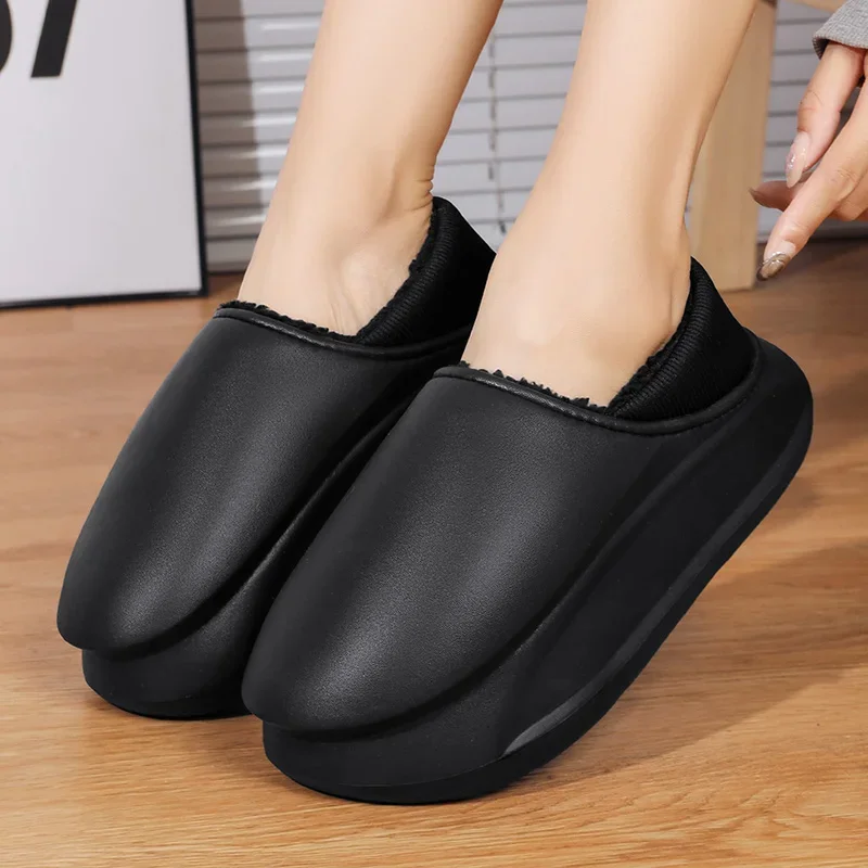 Home Slippers Cotton Shoes Mans Winter Round Toe Hard-wearing Thick Bottom Bathroom Water Proof Bedroom Keep Warm Couple Shoe