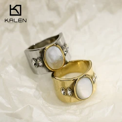 KALEN Thick Stainless Steel Rings Opal Ring Irregular Geometry Punk Vintage Rings for Women Girls New Fashion Jewelry