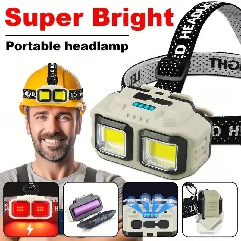 Powerful LED Headlamp COB Induction Rechargeable Head Flashlight Safety Lighting Head Torch for Outdoor Camping Cycling Fishing