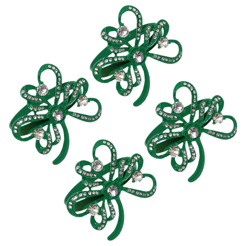 

4Pcs Shamrock Napkin Buckles St Patrick's Day Dinner Party Table Decoration Alloy Napkin Holders Elegant Festival Serviette