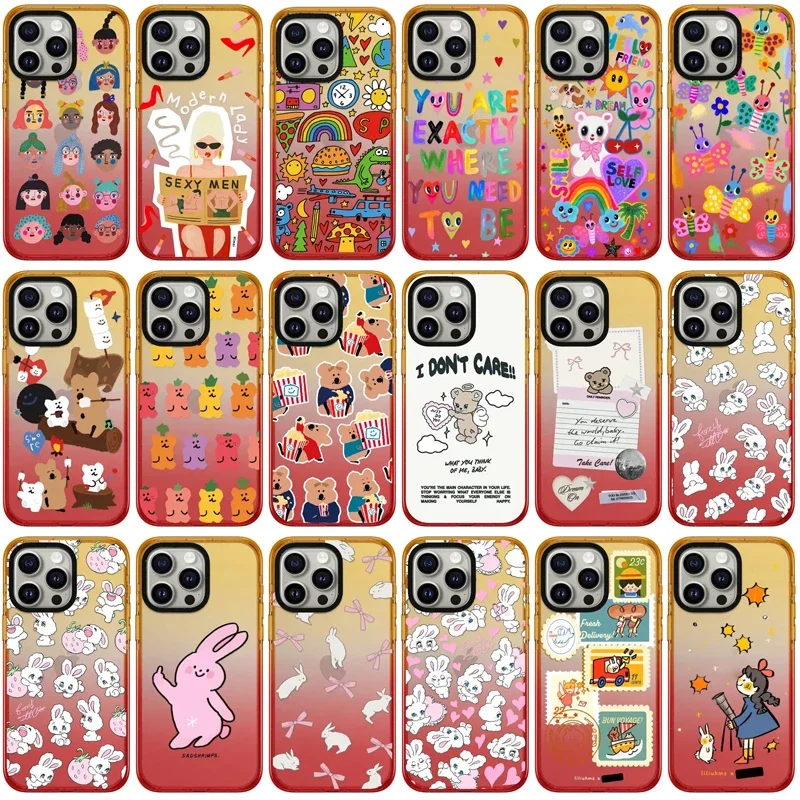 

2.5 Acrylic Peach Gradient Border Cartoon Phone Case Cover for IPhone 12 13 14 15 Pro Max Case