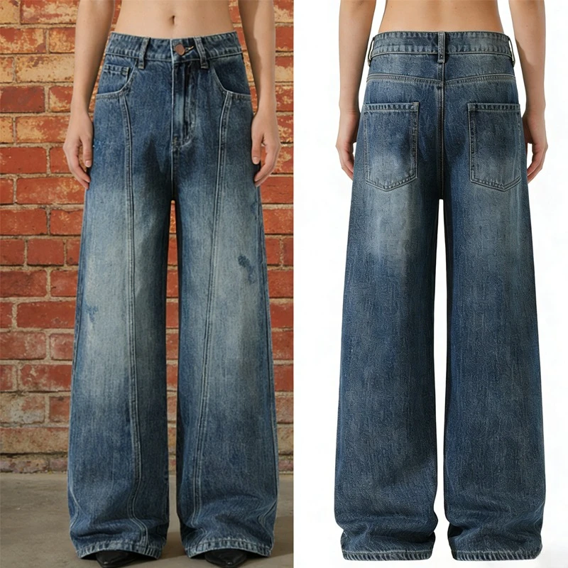 

Мужские джинсы из выстиранного денима в стиле ретро, свободные, прямого кроя, повседневные брюки для весны и осени, модные широкие штаны в уличном стиле