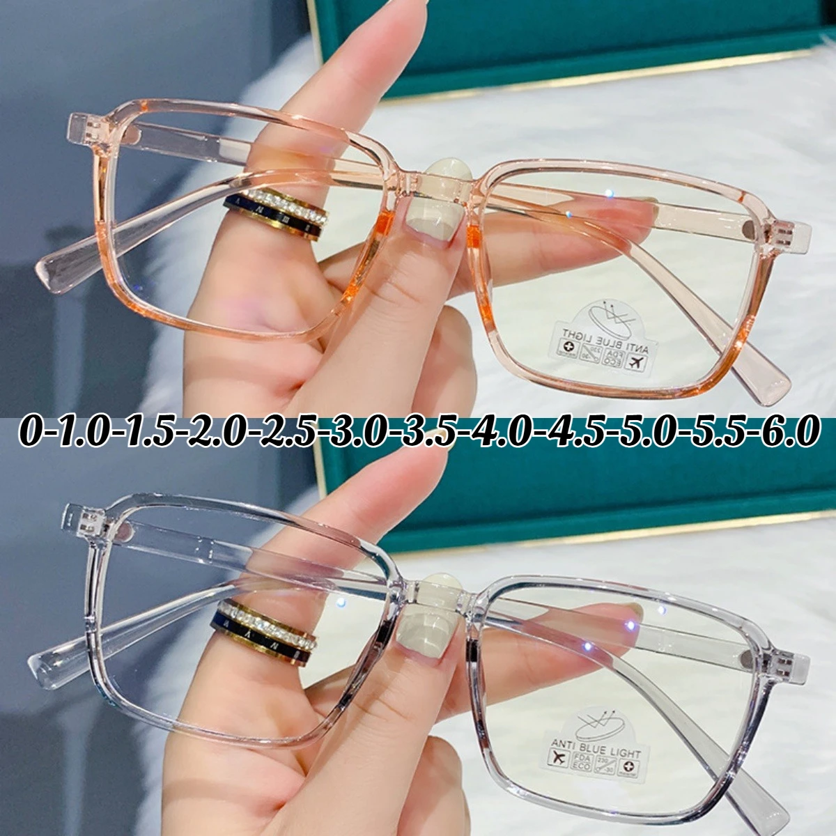 

Myopia Glasses for Women Men Unisex Anti Blue Light Square TR Frame Short Sight Eyeglasses Optical Prescription Eyewear Diopter