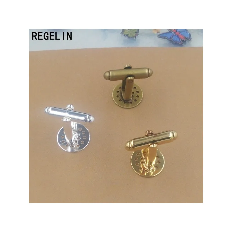 REGELIN spinki do mankietów puste oprawy mosiężne Blanks podstawa fasety 10 sztuk/partia 12mm dla 12mm Cabochon Cameo DIY francuski styl spinki do mankietów — zdjęcie 2