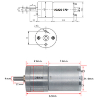 JGA25-370 Geared motor DC motor 6V 12V 24V electric gear motor high torque 16/26/35/60/77/130/170/280/620/1360rpm
