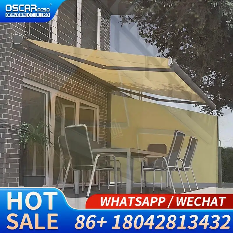 Motorized Retractable Folding Full Cassette Roof Shade Canopy for Patio Garden Balcony Retractable Awning