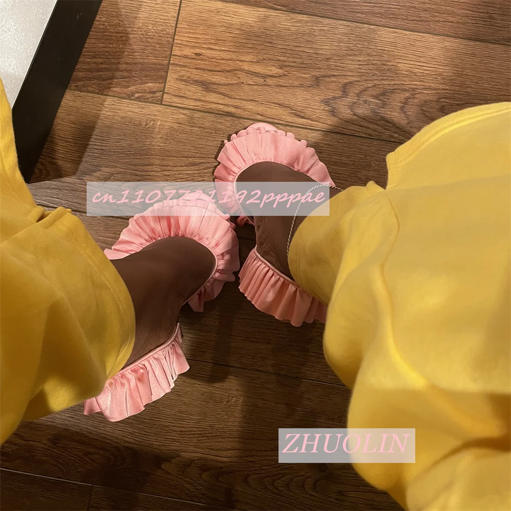 

Solid Color Satin Ruffle High Heels Women'S Open Toe Stiletto Heel Slingback Sandals Elegant Luxury Party Dress Evening Shoes 43