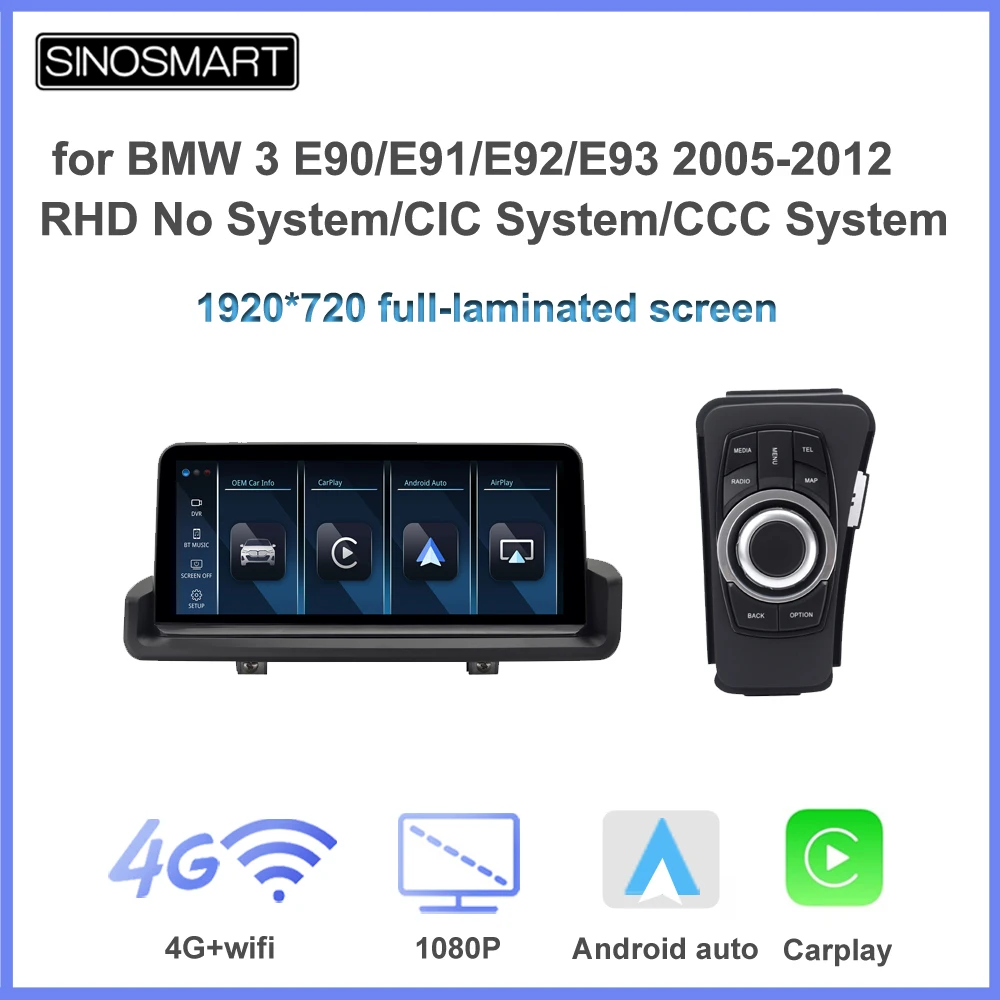 SINOSMART for BMW 3 E90/E91/E92/E93 2005-2012 RHD No System Support CarPlay Car Radio Android Player full laminated screen