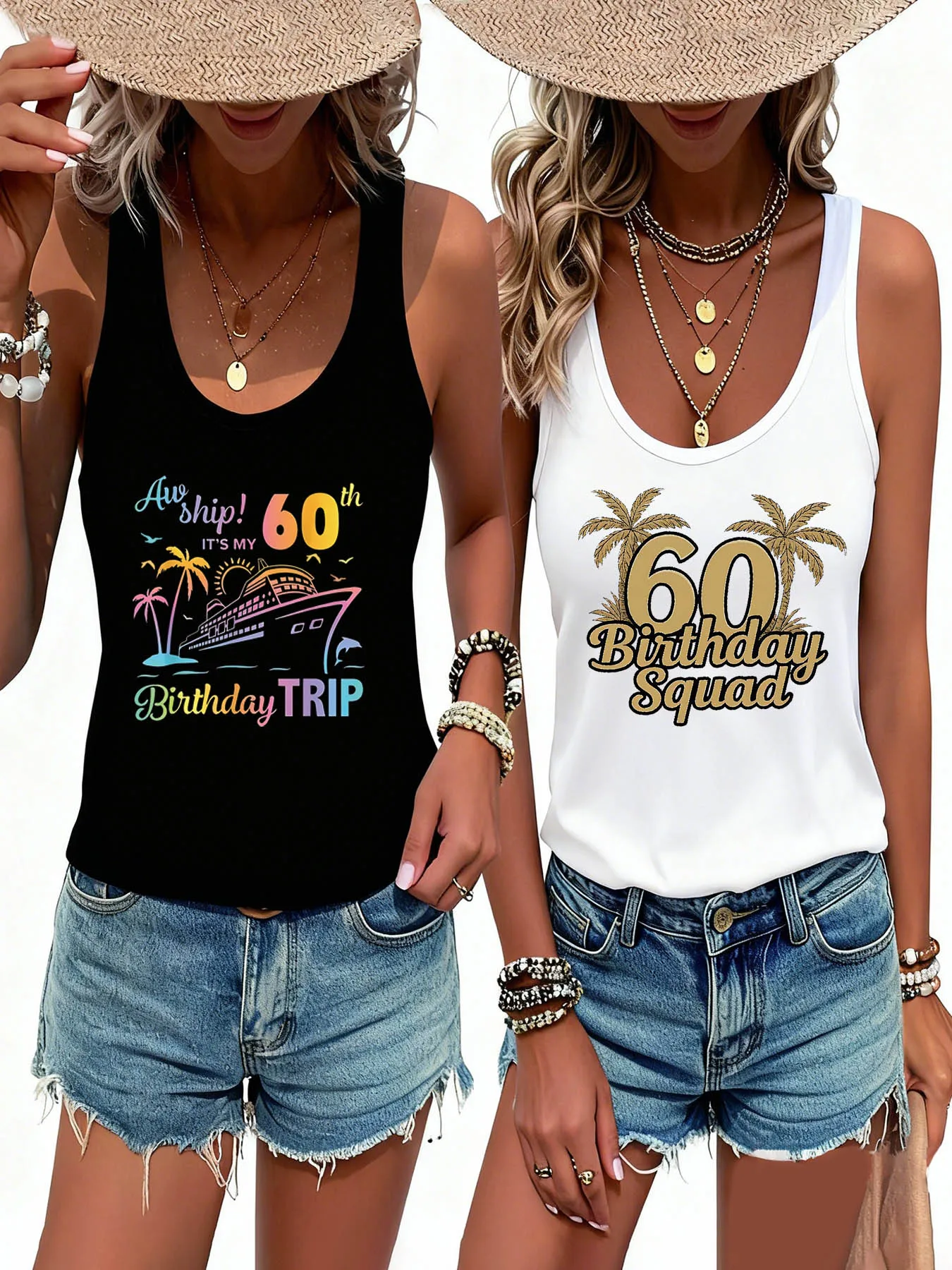 

2-упаковка Ах, корабль! IT'S MY 60-й день рождения TRIP Майка с буквенным принтом, повседневный топ без рукавов на лето и весну, женская одежда