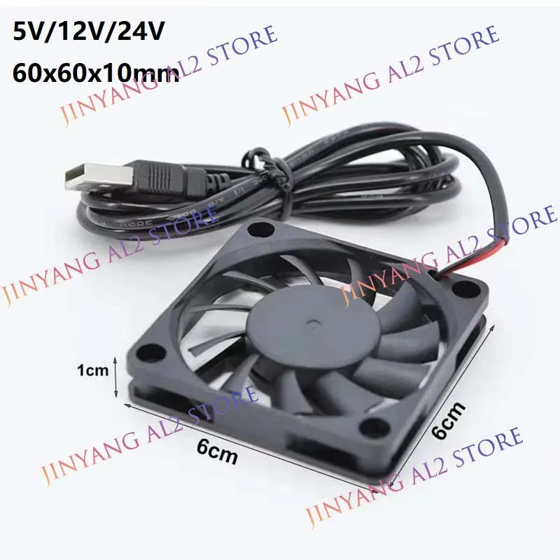 

1/2/5 шт. 6010 Вентилятор охлаждения постоянного тока 5В 12В 24В, USB-вентилятор, бесщеточный вентилятор для корпуса, для ресивера, DVR, ТВ-приставки, роутера, 60x60x10мм C2