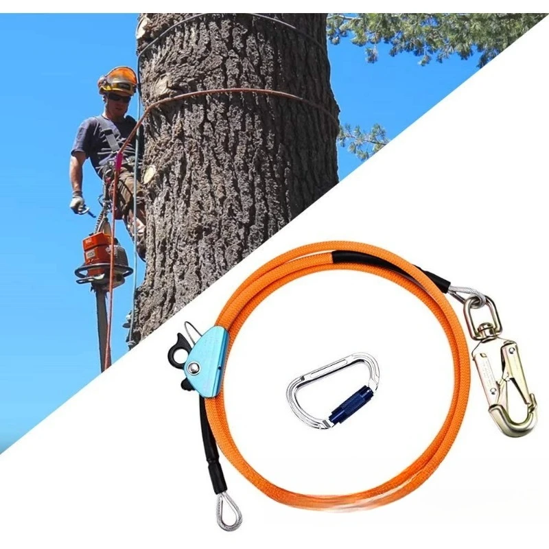 Safety Lanyard Steel Wire Core Positioning Rope Triple Lock Carabiner Adjustable Strap Outdoor Climbing Working Secure Equipment