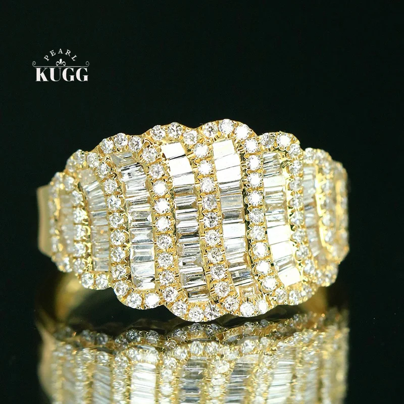 KUGG 100% 18K White/Yellow Gold Rings Fashion Design 0.80carat Real Natural Diamond Cocktail Ring for Women High Party Jewelry