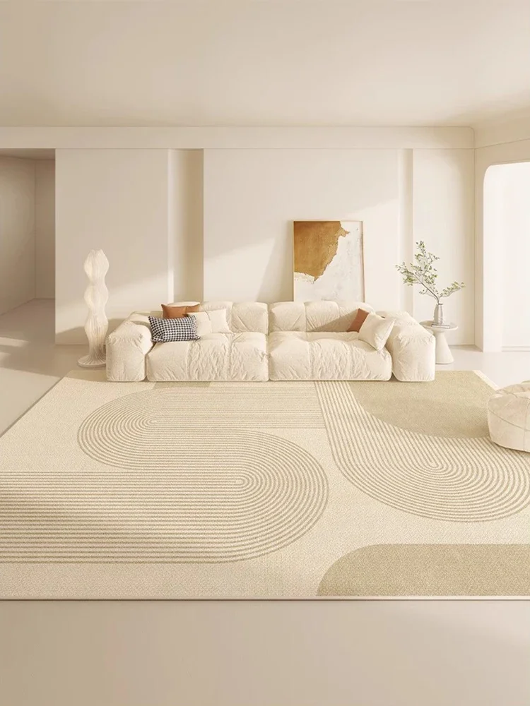 Beige Geometric Carpet Living Room Artistic Striped Carpets Luxurious Cream Style Line Rugs Easy Clean Non-slip Bedroom Rug 양탄자