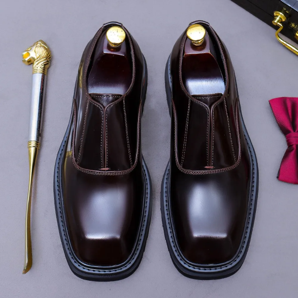 

Men's Trendy Patent Leather Shoes | Korean Style, Genuine Cowhide Lining, Square-Toe, British-Inspired, Polished Casual Loafers