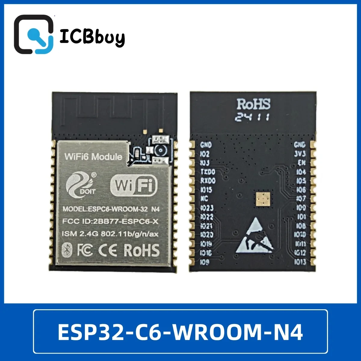 ESPC6-WROOM-32 N4 Module WIFI6 Bluetooth 2.4G Zigbee Compatible with ESP32-C6-WROOM-1