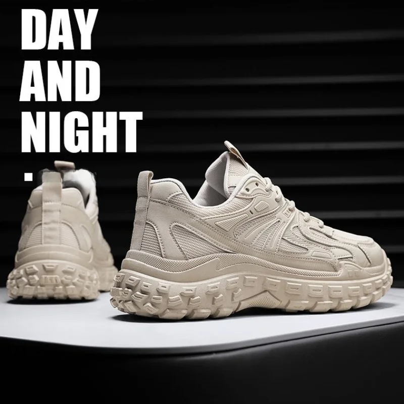 

Pure Black Men's Shoes Spring Breathable Work Slip Resistant Sports Shoes Mesh Casual Labor Protection Dad Trendy Shoes