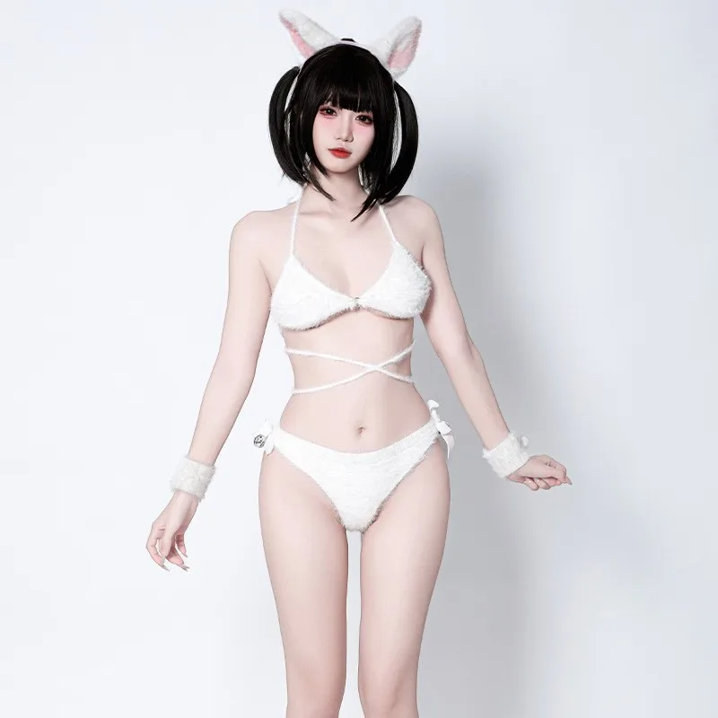 

Fluffy Plu Ear Tail Home Clothes Sexy Pure Desire White Bunny Cosplay Photoaphy Costume Nightclub Broaasters