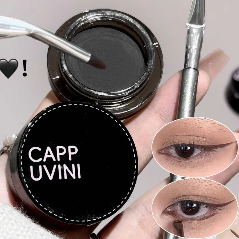 Crema delineadora de ojos negra, marrón y negra, tinte de maquillaje de ojos Natural de secado rápido con pincel, cosméticos delineadores de ojos de larga duración resistentes al agua