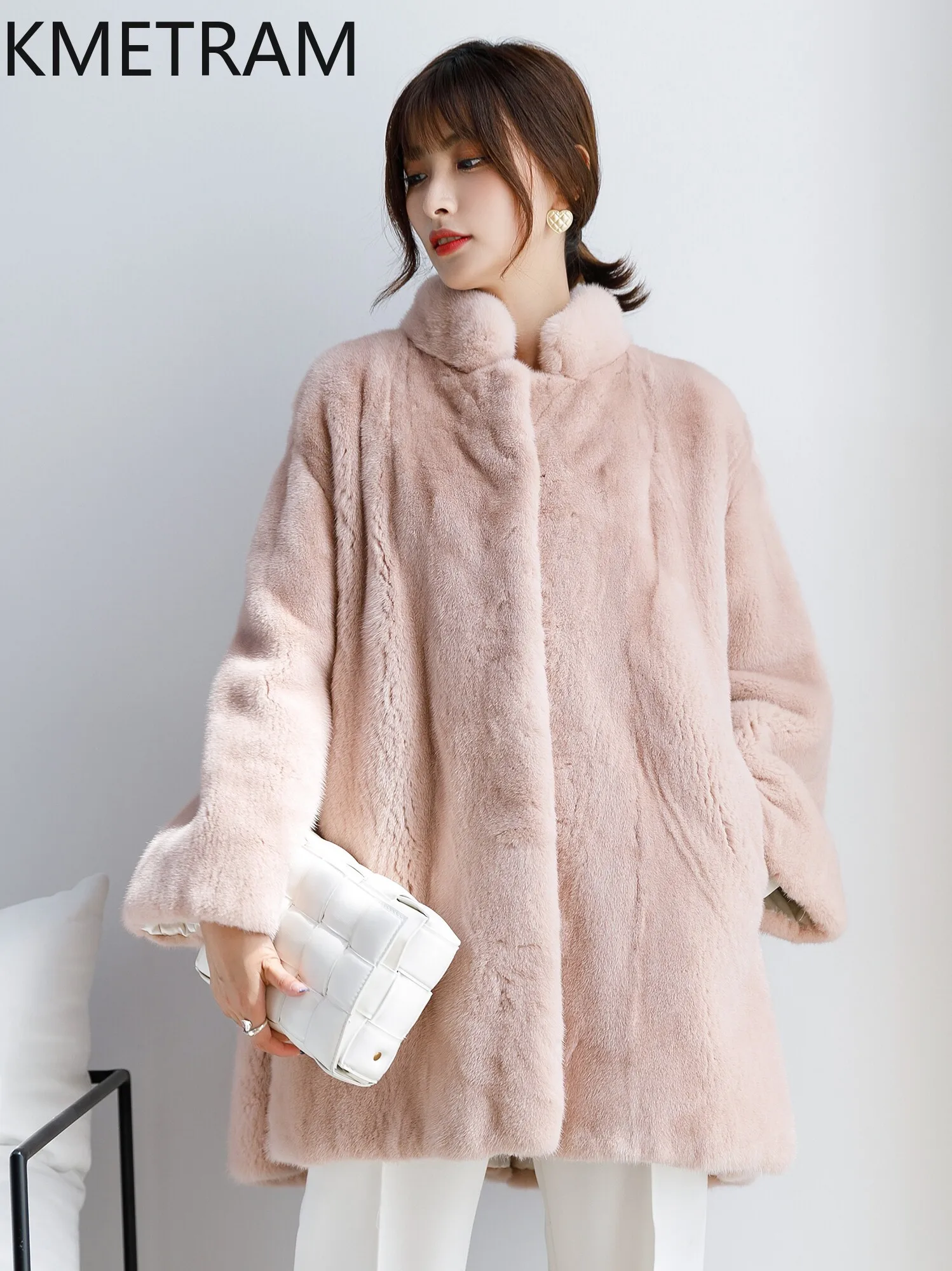 KMETRAM Natural Velvet Whole Mink Fur Coat Woman Hooded Mid-Length Coat Warm Winter Fur Jacket Women Clothing 80cm 2026 jaqueta