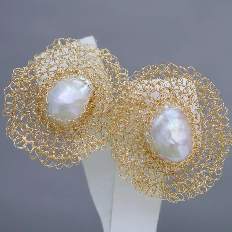 

Серьги SGARIT с супер большим жемчугом, женские ювелирные изделия из 14-каратного золота, натуральный жемчуг в стиле барокко, прочный блеск, нерегулярные золотые серьги