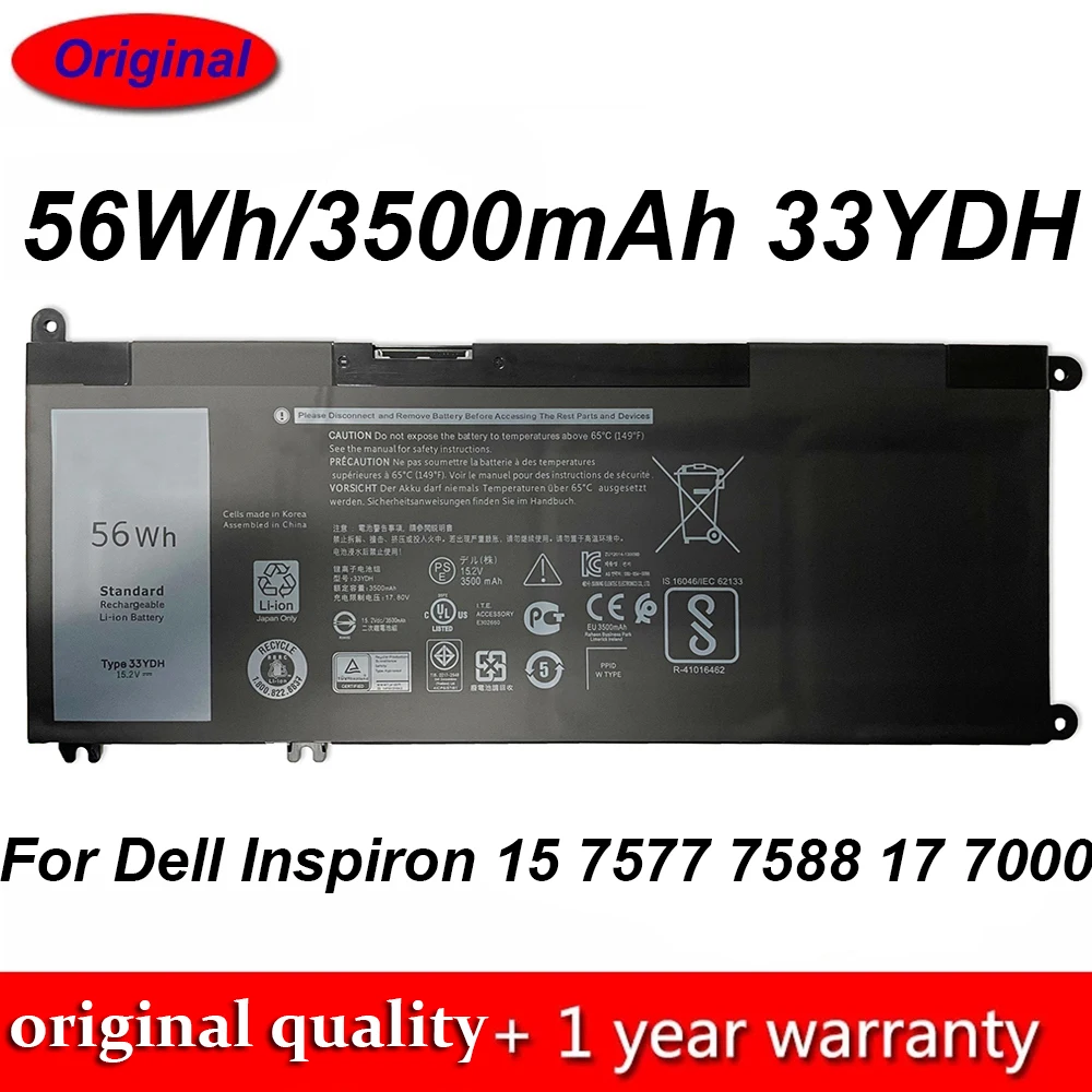 New 15.2V 56Wh 33YDH 99NF2 Laptop Battery For Dell Inspiron 13 3380 14 3490 15 7577 7588 17 7000 7773 Inspiron G3 15 3579 Series