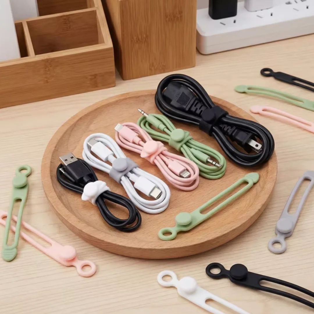 Silicone zip ties, data cable organizer, cable management organizer, household office desk kitchen appliance wires (colorful)
