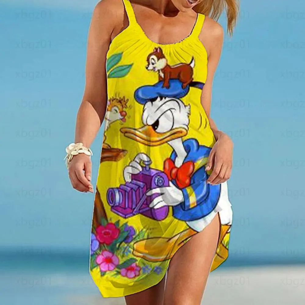 Robe de plage imprimée en fibre pour femmes, robes de soirée élégantes, Disney, Boho Top, Sexy, été2025