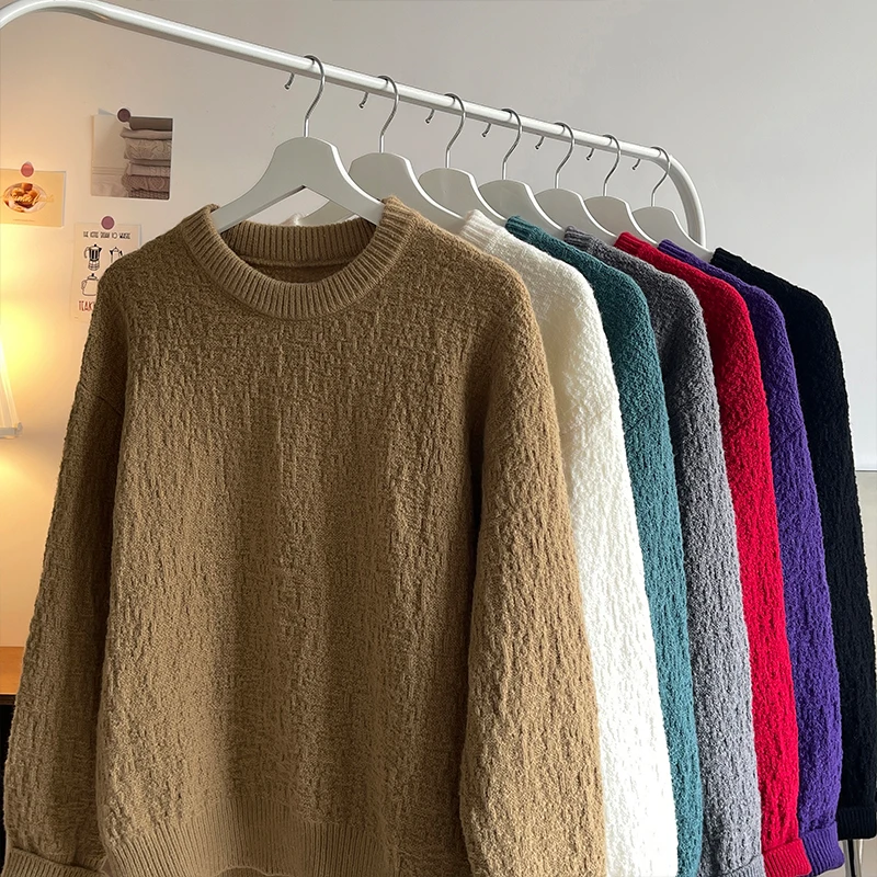 

Autumn Winter Men Sweaters Casual O neck Long Sleeve Knitted Pullovers Solid Color 2025 New Fashion Male Loose Tops