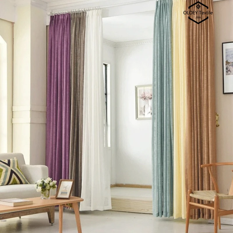 

Thickened Yarn Curtains for Bedroom Cotton Slub Pure Color Simple Modern White Cotton Linen Living Room Handcrafted Style Drapes
