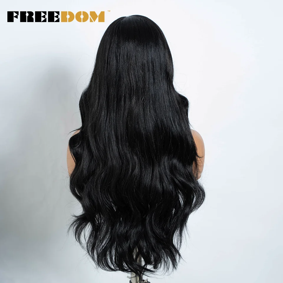 FREEDOM Synthetische Lace-Front-Perücken für Frauen, 28 Zoll, natürlich gewellt, Ombre Braun Blond Kastanienbraun, Perücke für den täglichen Gebrauch, hitzebeständig – Detail 5