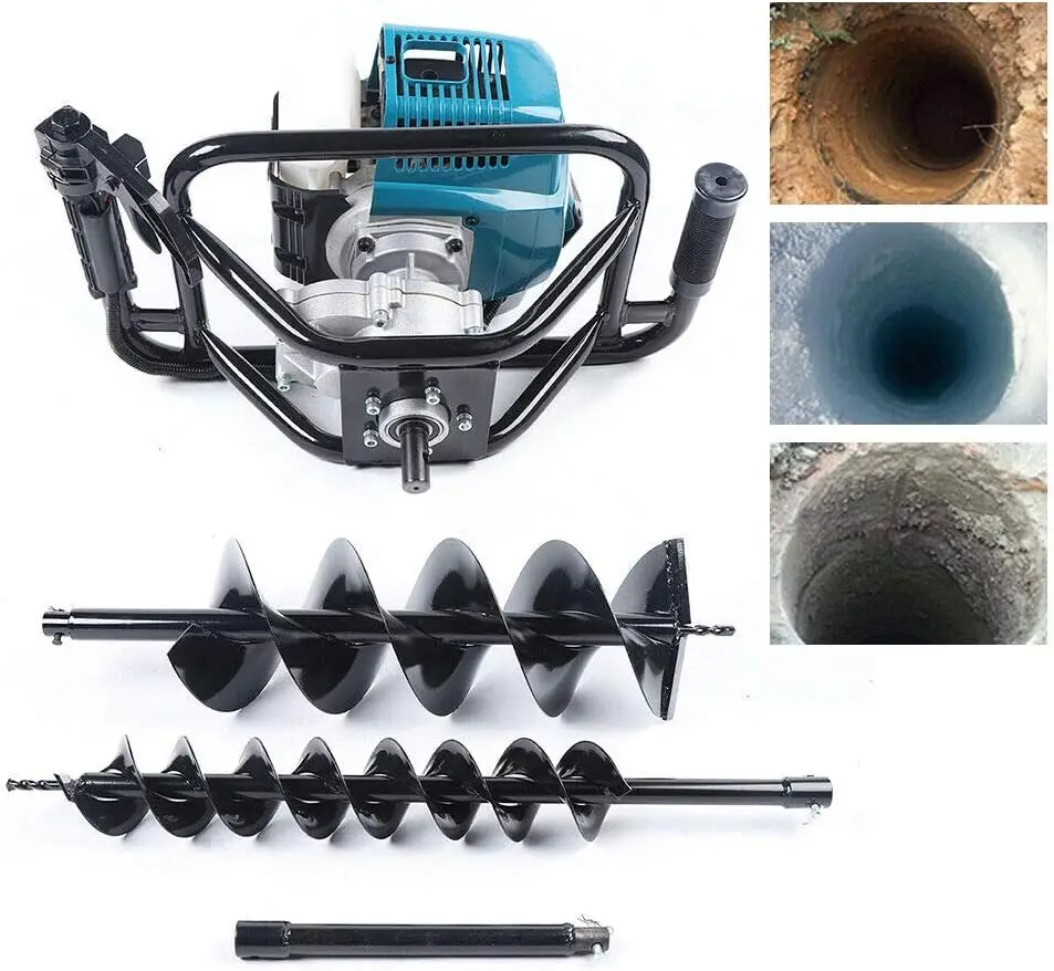 Gas Powered 52cc 2 Stroke Post Hole Digger Earth Auger Borer with 4