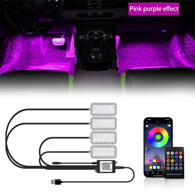 

USB/cigarette lighter LED Car Interior Ambient Foot Strip Light Kit Accessories Backlight Remote App Music Control Auto RGB