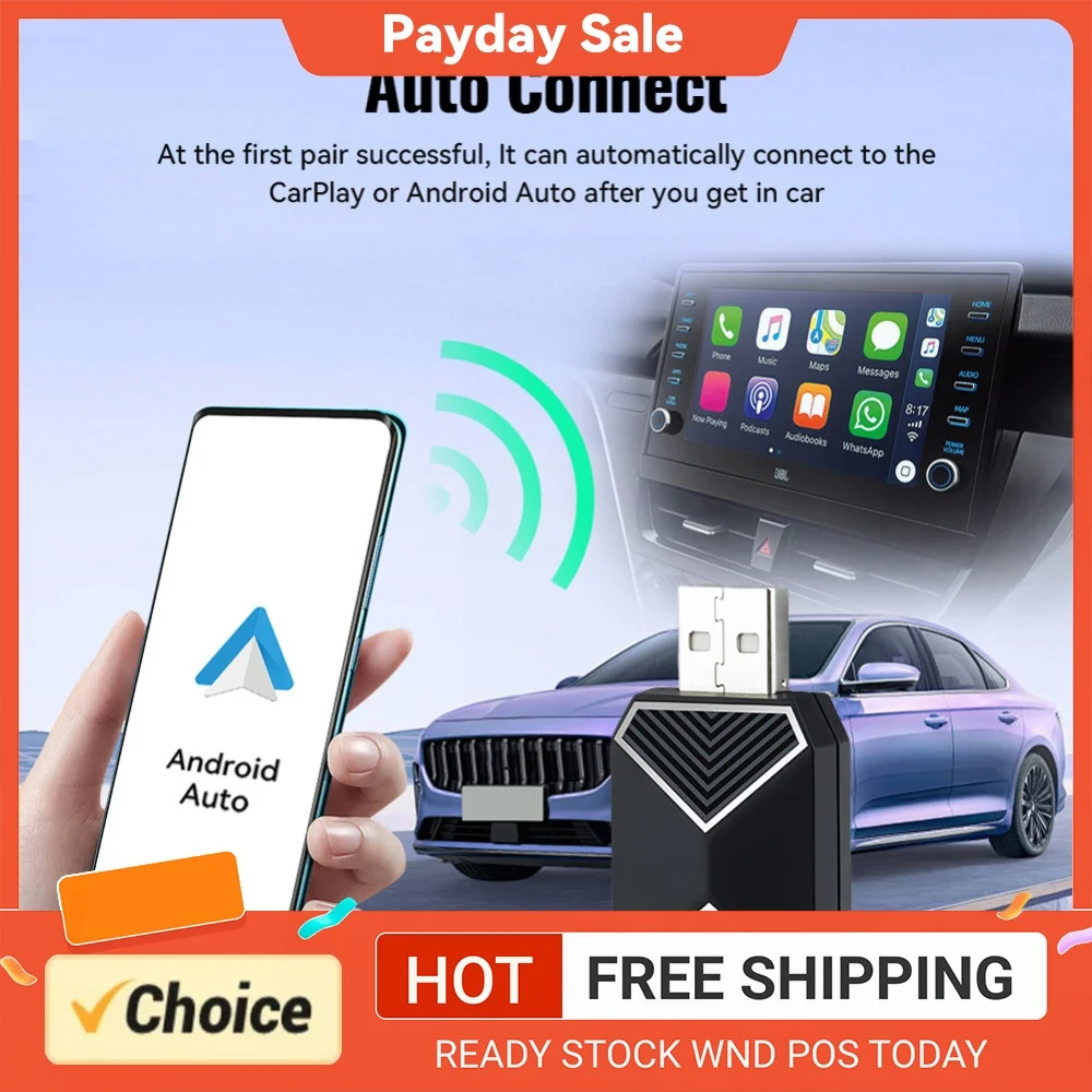 Wireless CarPlay Android Auto Mini Box Dongle BT WiFi 2 In 1 AI Box Voice Assistant for Factory Wired CarPlay Android Auto Cars