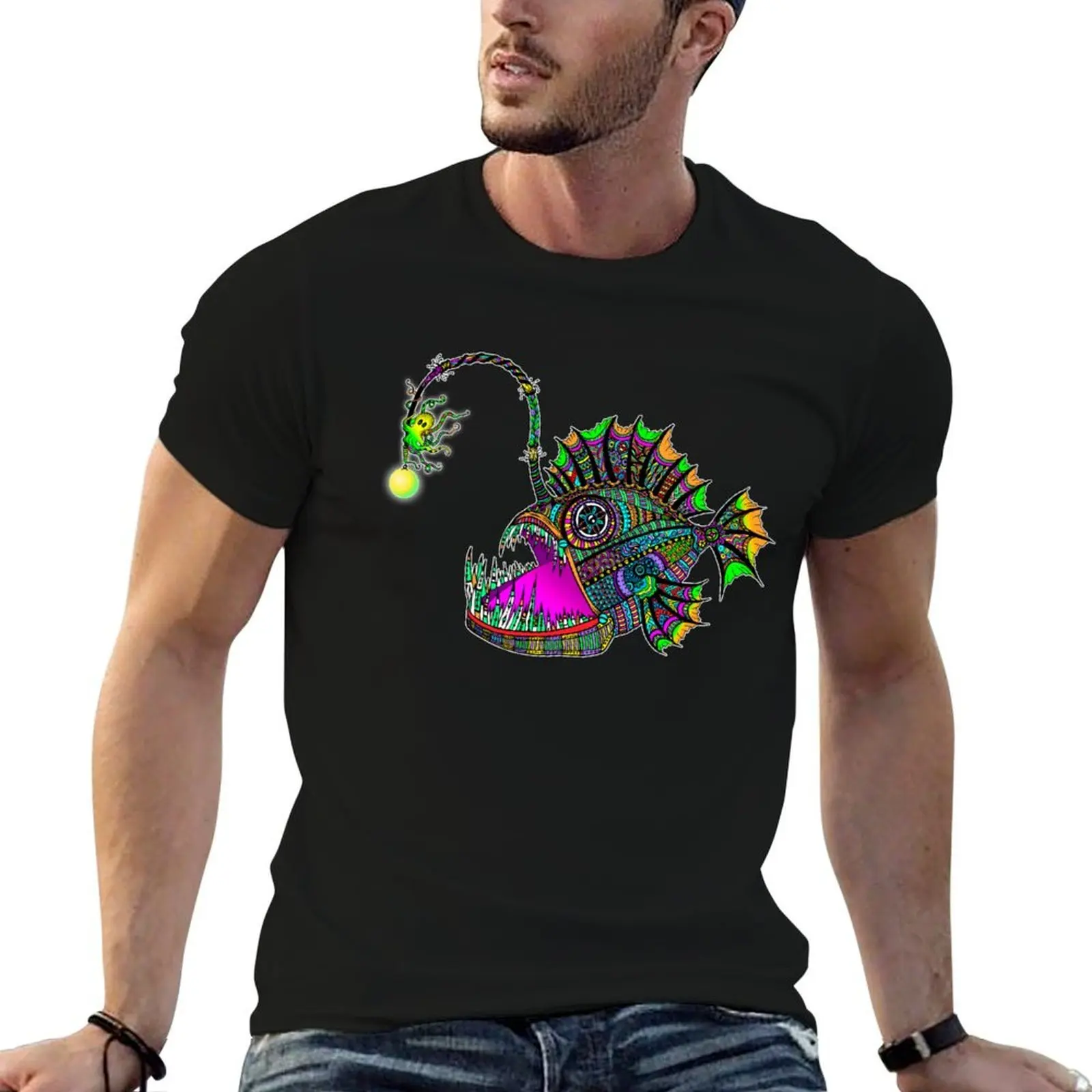 Electric Angler Fish T-Shirt custom shirt oversized graphic tee mens big and tall t shirts