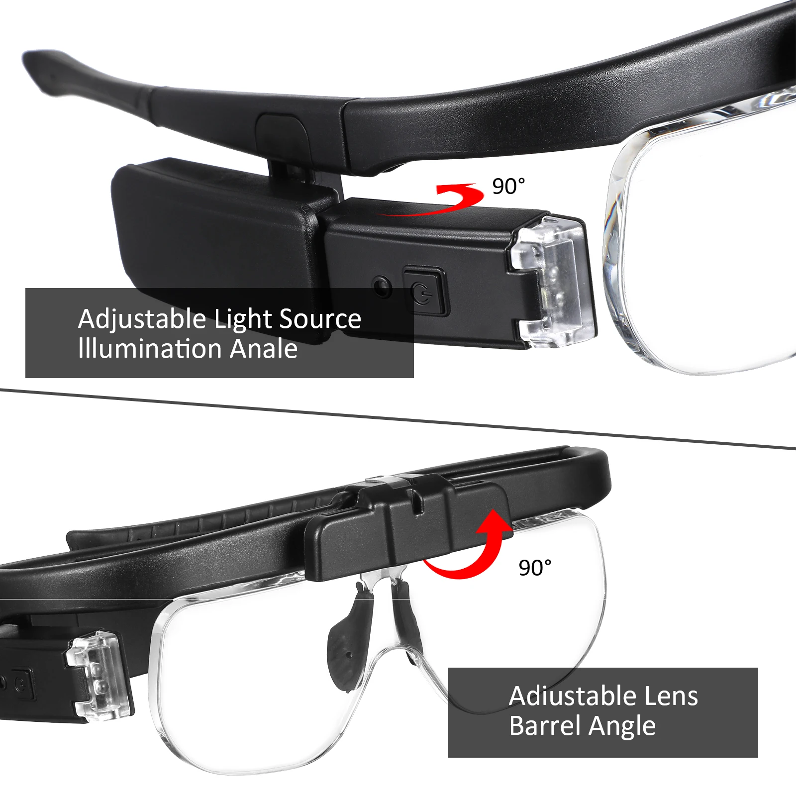

LED Illuminated Magnifying Glass Bright Light Rechargeable USB Glasses Headlamp for Reading Watch Repair Seniors