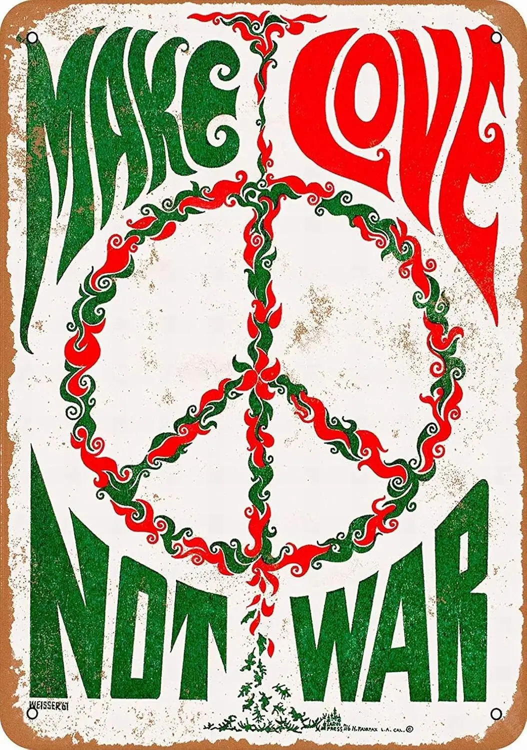 8 X 12 Metal Sign - Make Love Not War - Retro Tin Art Decor Wall Decor