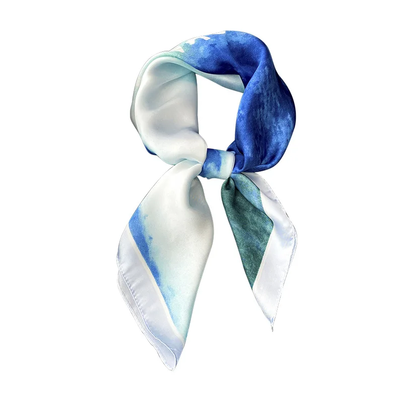 Blue sea oil painting gradient letters simple summer thin section 70*70cm Luxury woman square scarf silk scarf scarf female