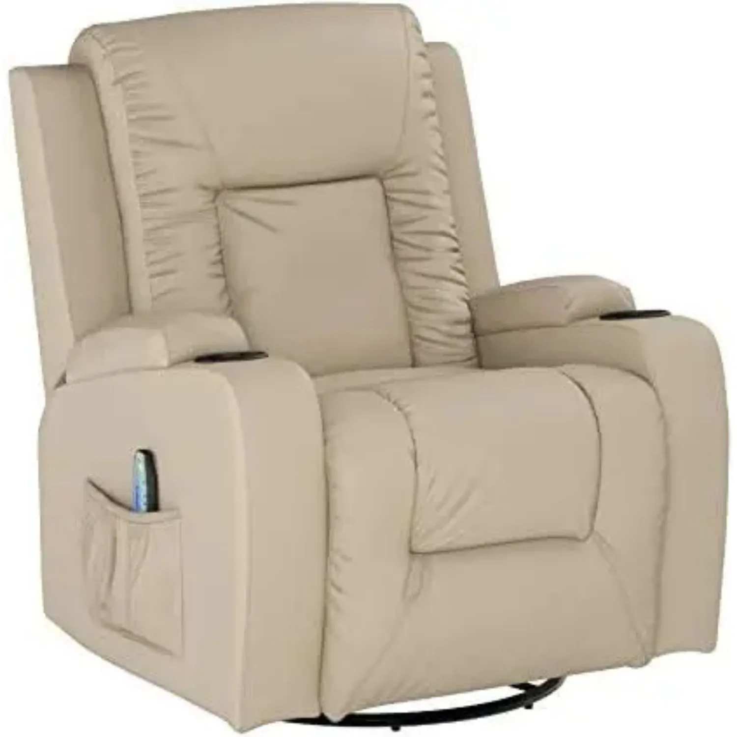 White Massage Recliner Chair | Rocking, Swivel, Cup Holders, Heat, Massage, Side Pockets | Single Sofa Seat