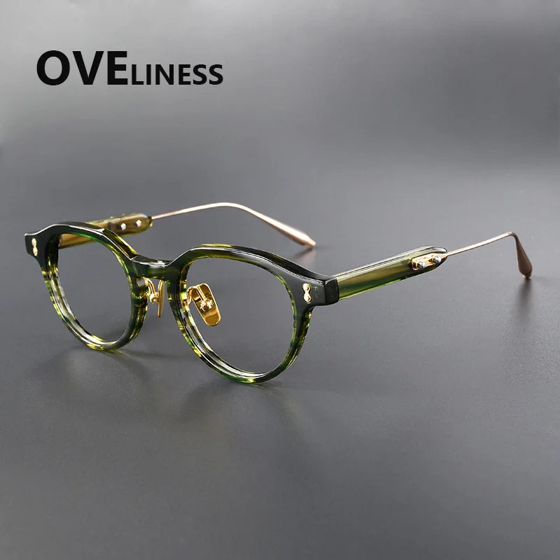 

Ацетатная титановая оправа для очков для мужчин и женщин, брендовый дизайн, винтажная ретро круглая оправа для очков, японские очки